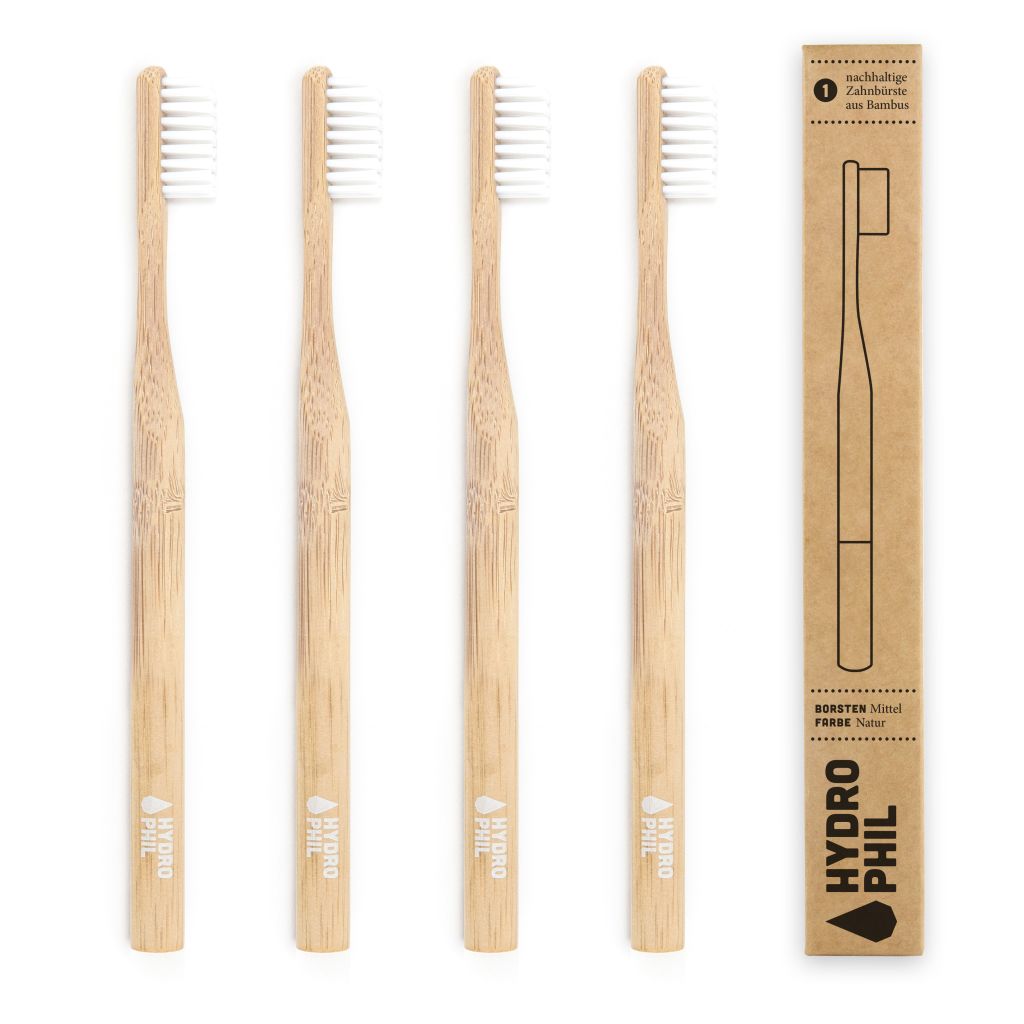 Bambus-Zahnbürste Natur - Mittelweich 4er-Set