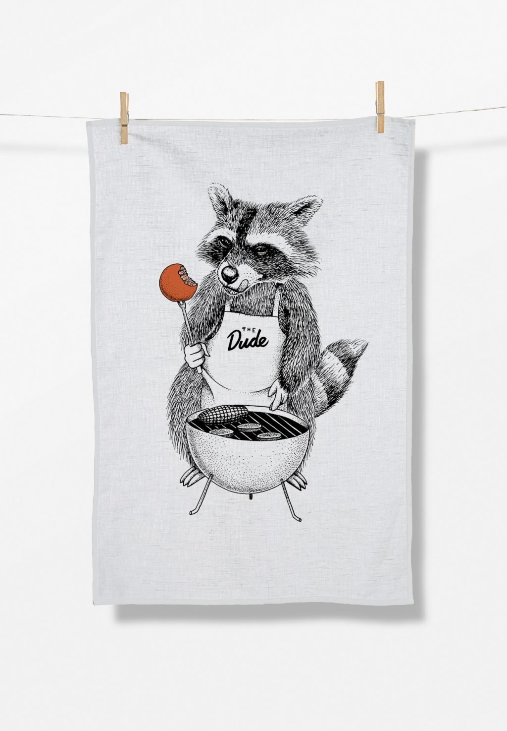 Animal Raccoon BBQ (Tea Towel/GOTS) white