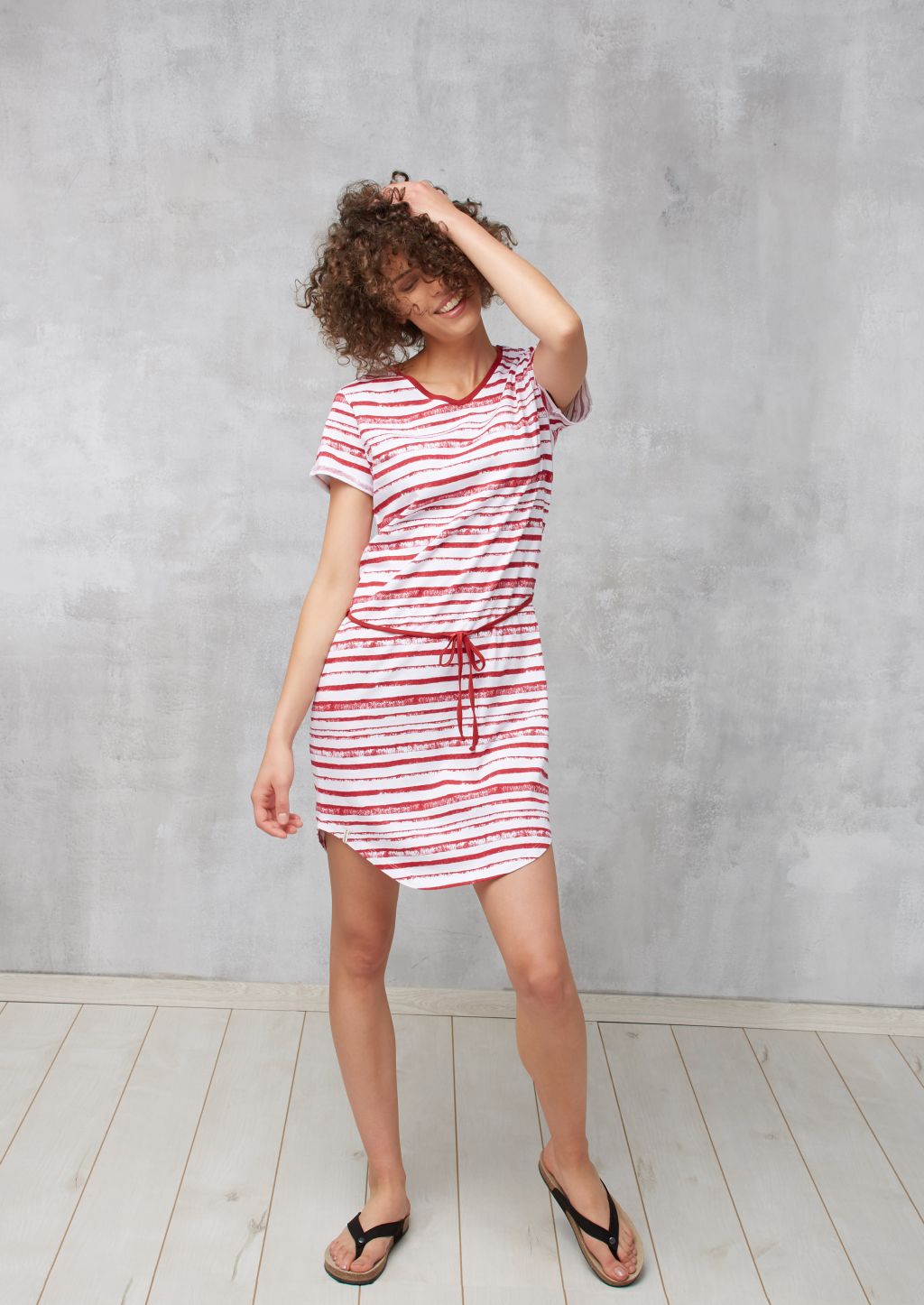 Jerseykleid Basic STRIPES white/deep red striped S