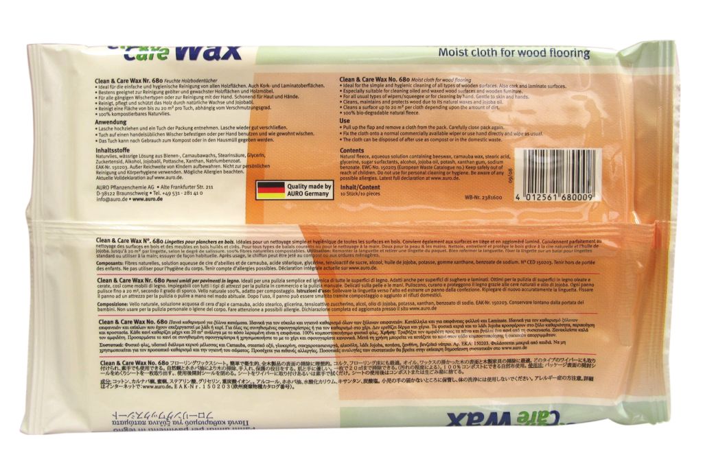 Clean & Care Wax - Feuchte Holzbodentücher - 10 Tücher