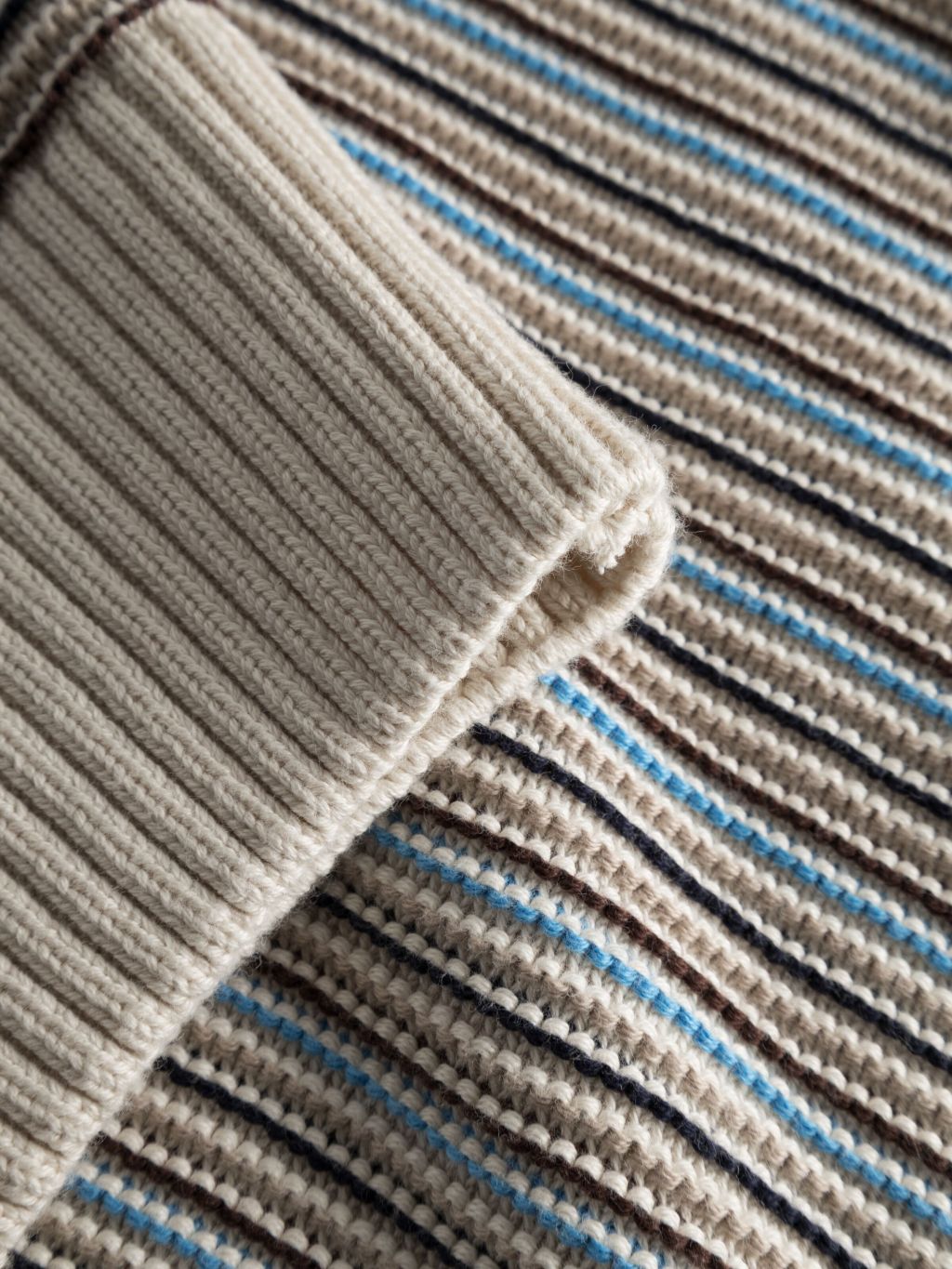 Cotton Striped Knitted Crew Neck Beige Stripe M