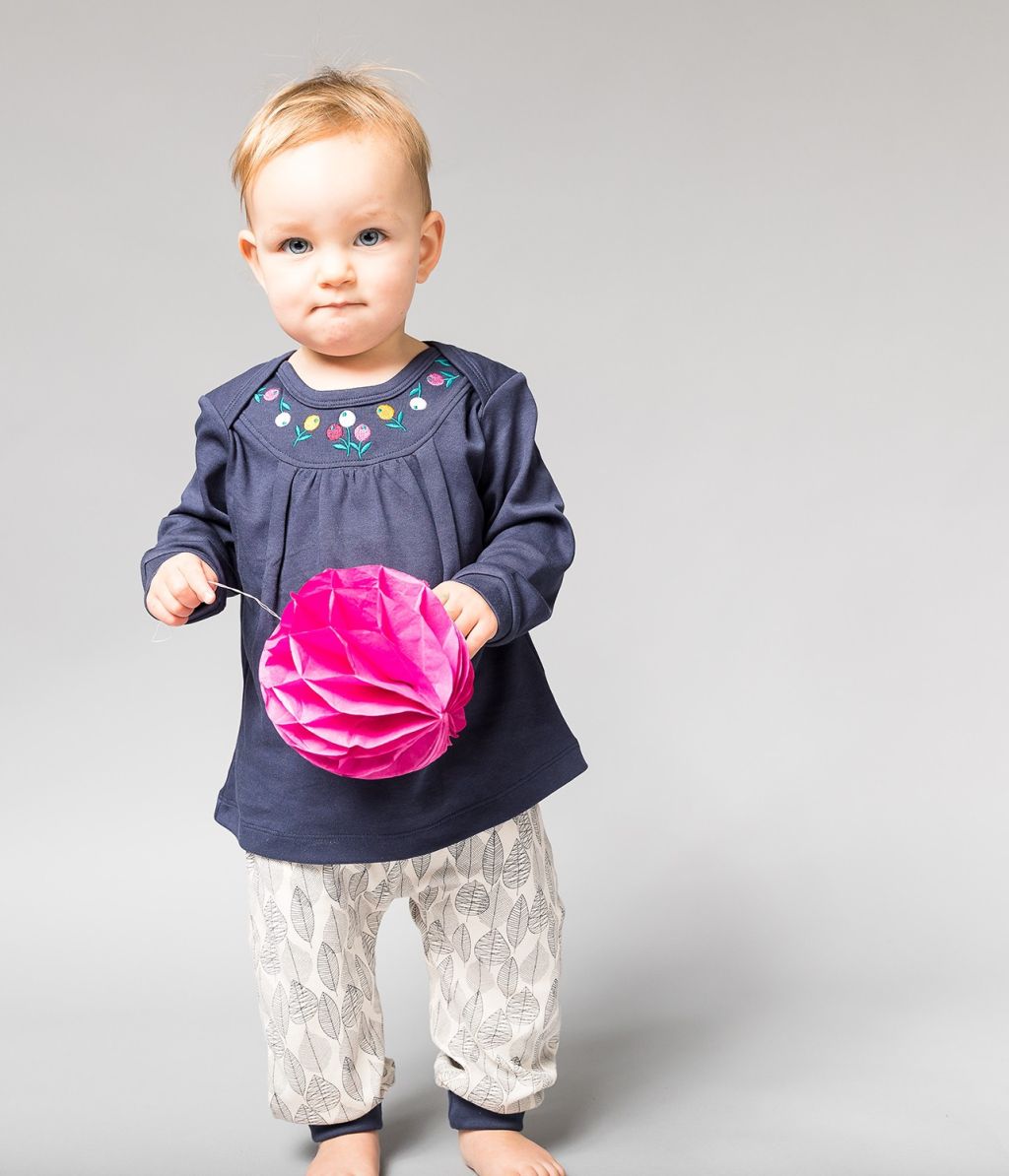 Luisa Baby Shirt Longsleeve Navy+Flower Embroidery 74