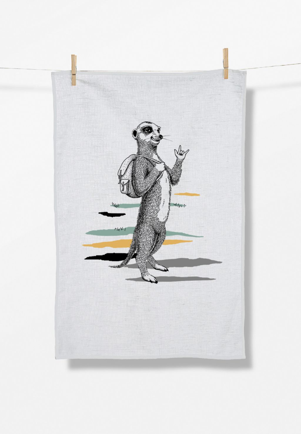 Animal Meerkat (Tea Towel/Gots) - White