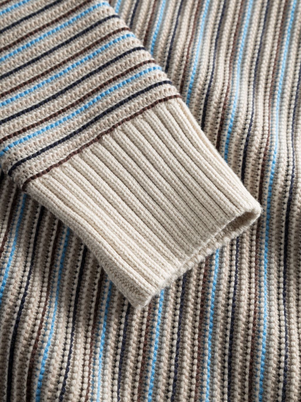 Cotton Striped Knitted Crew Neck Beige Stripe XL