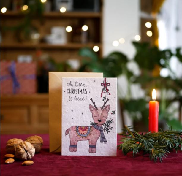 Oh Deer, Christmas is here - Faltkarte