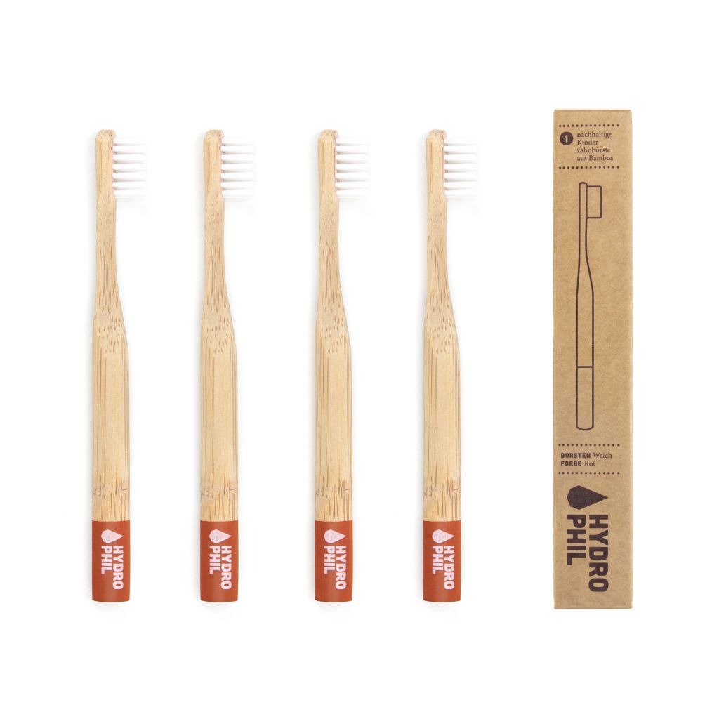 Bambus-Zahnbürste Kinder rot - extra weich 4er-Set