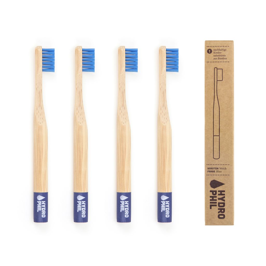 Bambus-Zahnbürste Kinder Blau - Extraweich 4er-Set