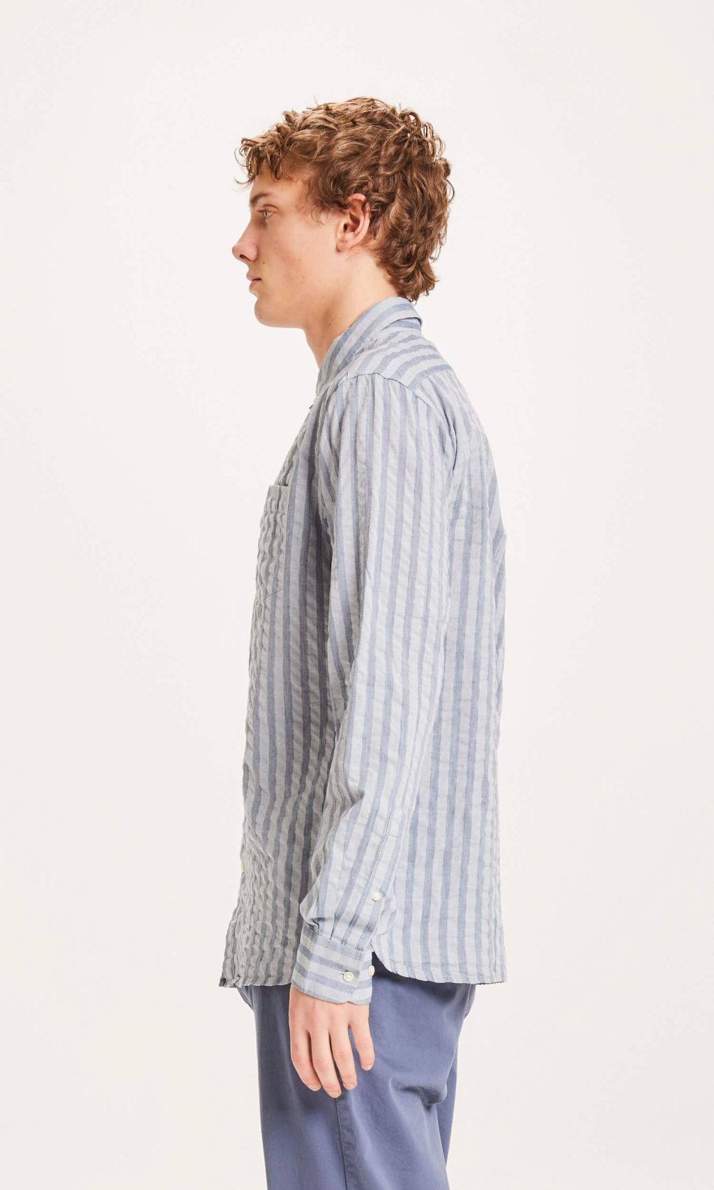 Elder Regular Fit Vertical Striped Shirt - Gots/Vegan Dark Denim S