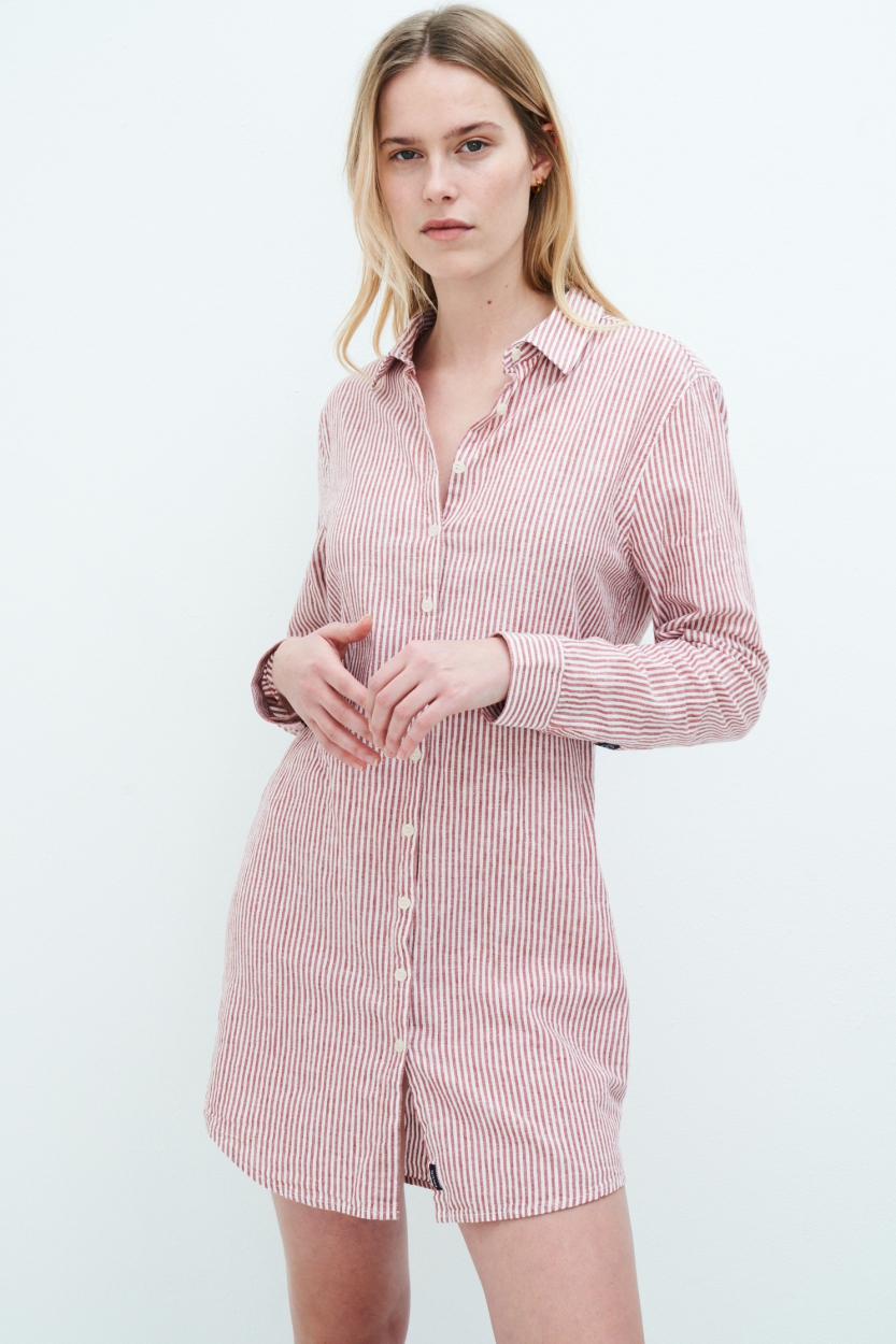 Nicolette Shirt Dress Linen/Organic Cotton Brick L