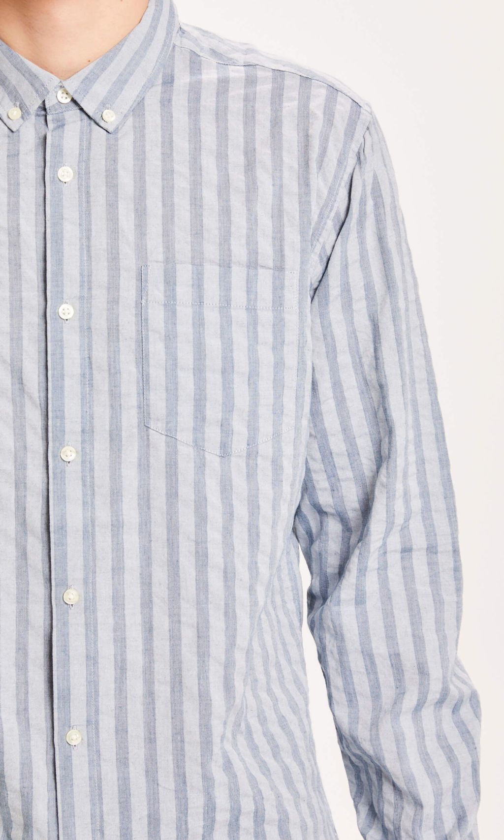 Elder Regular Fit Vertical Striped Shirt - Gots/Vegan Dark Denim S
